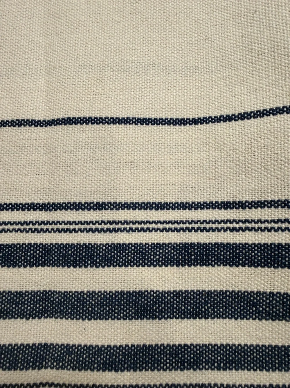 Pottery Barn Jackson Stripe Cotton Table Runner 18 x 90 Ivory Navy Blue Fringe